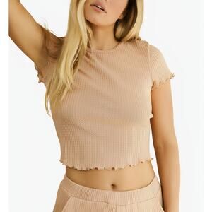 Dippin Daisys Womens Strut Waffle Crochet‎ Short Sleeve Crop Top Baby Tee XS